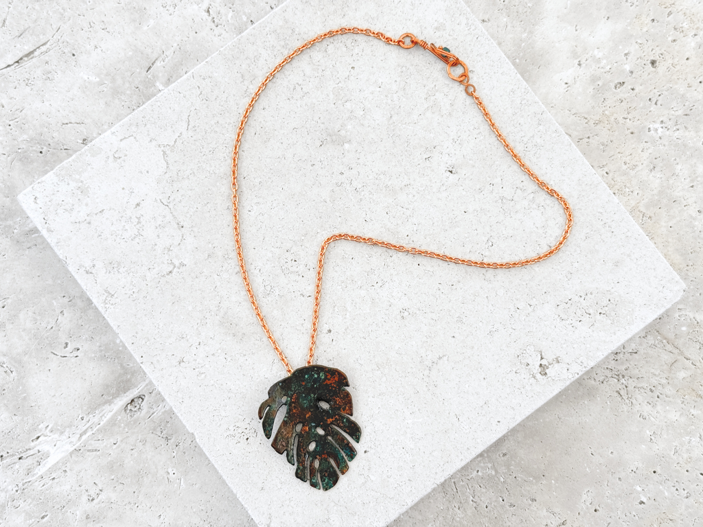 Verdigris Monstera Pendant Necklace