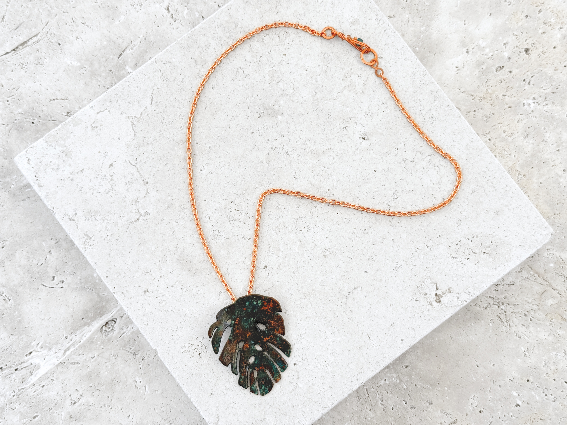 Verdigris Monstera Pendant Necklace