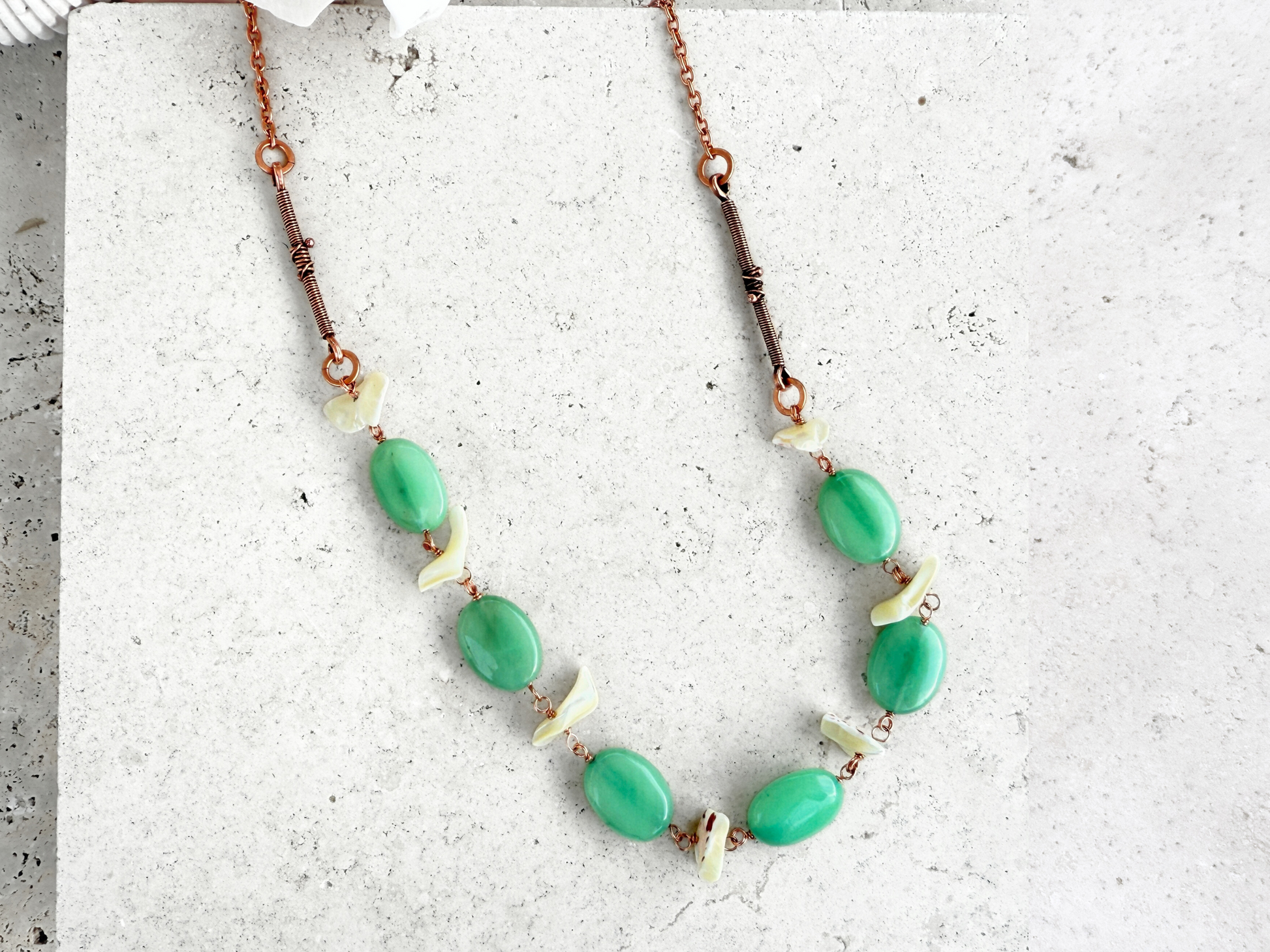 Green Quartz and Abalone Necklace