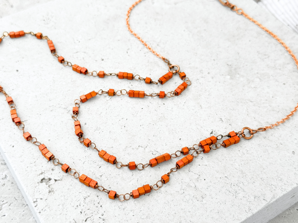 Multistrand Orange Cube Necklace