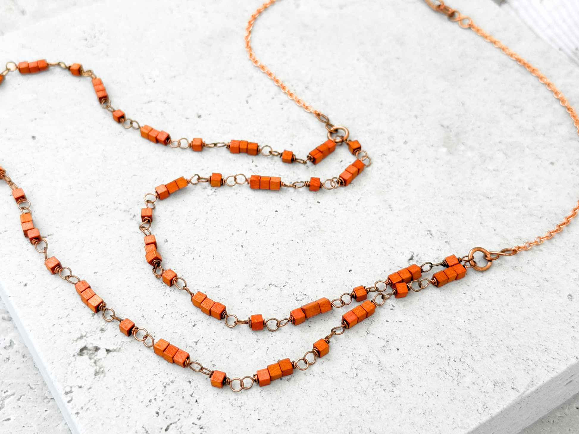 Multistrand Orange Cube Necklace