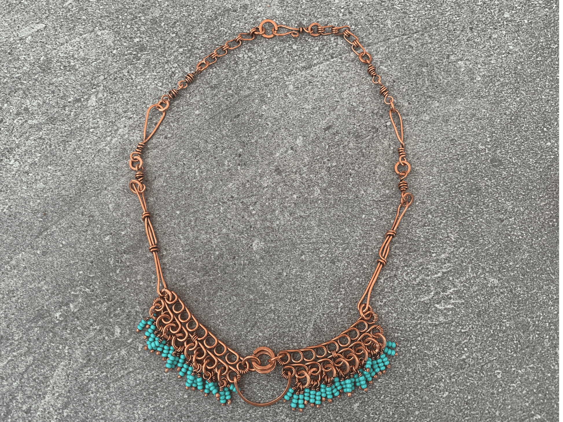Teal Crescent Fringe Necklace