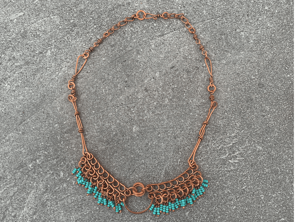 Teal Crescent Fringe Necklace