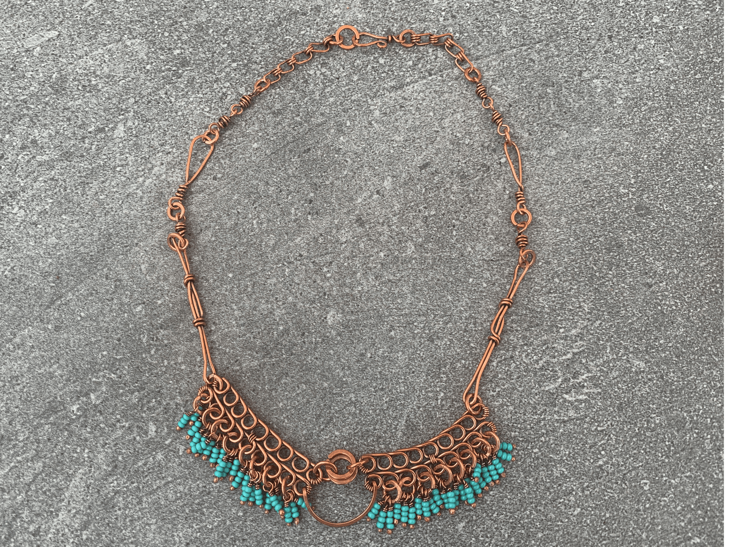 Teal Crescent Fringe Necklace