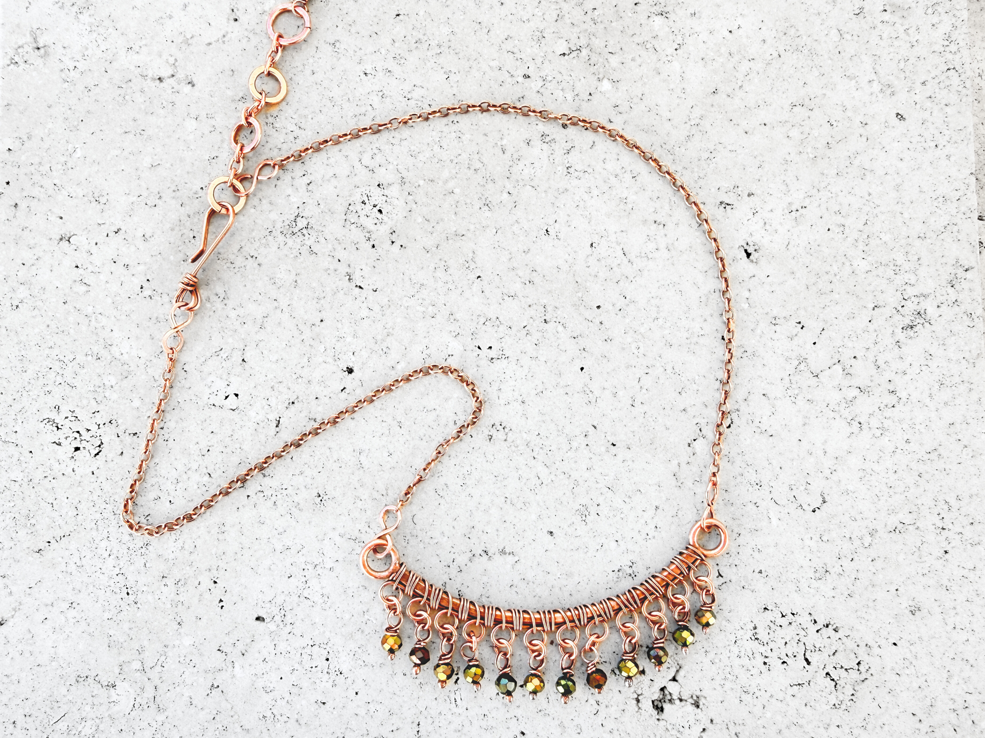 Black Crystal Fringe Bar Necklace