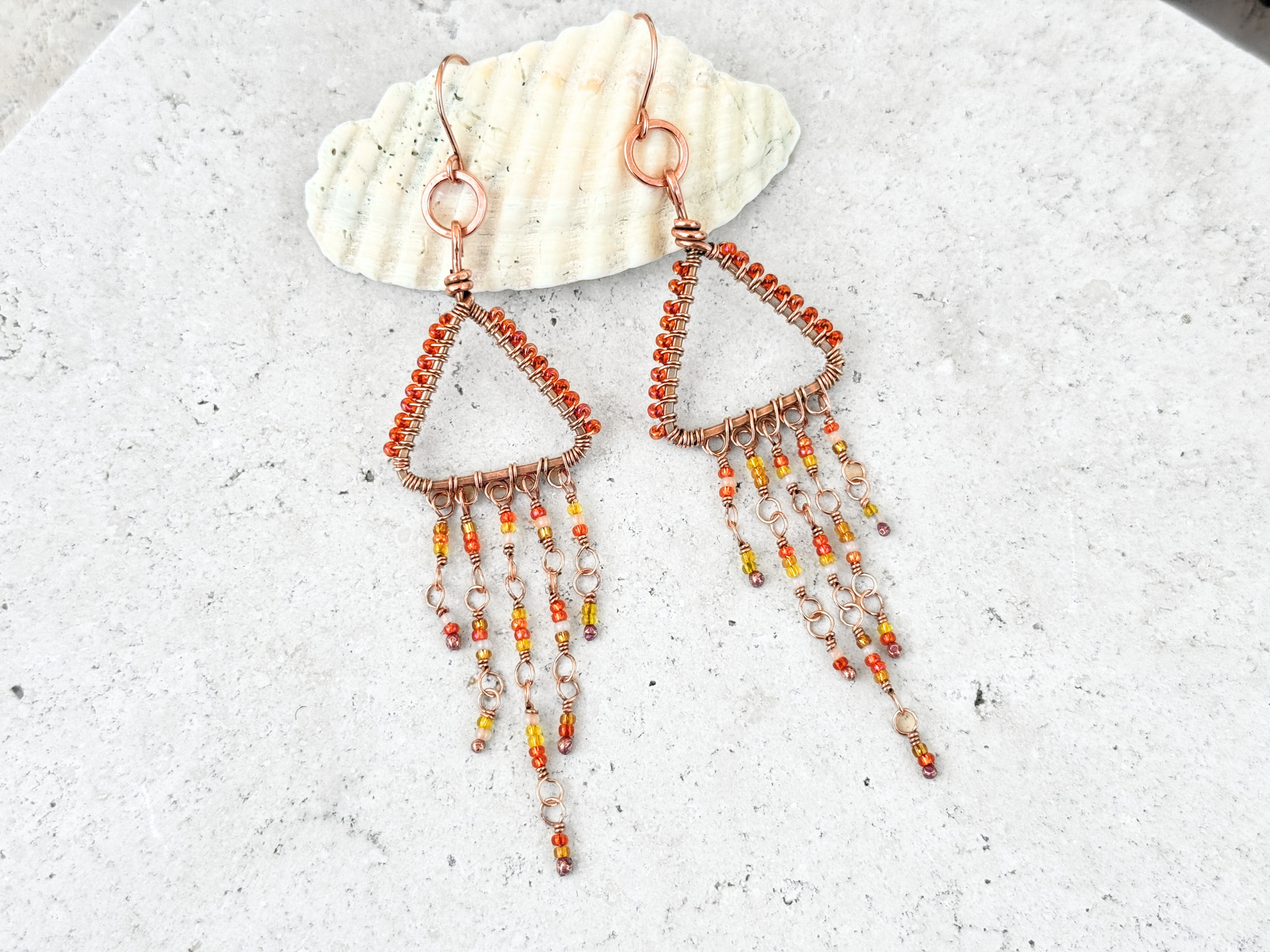 Beaded Triangle Fringe Earrings