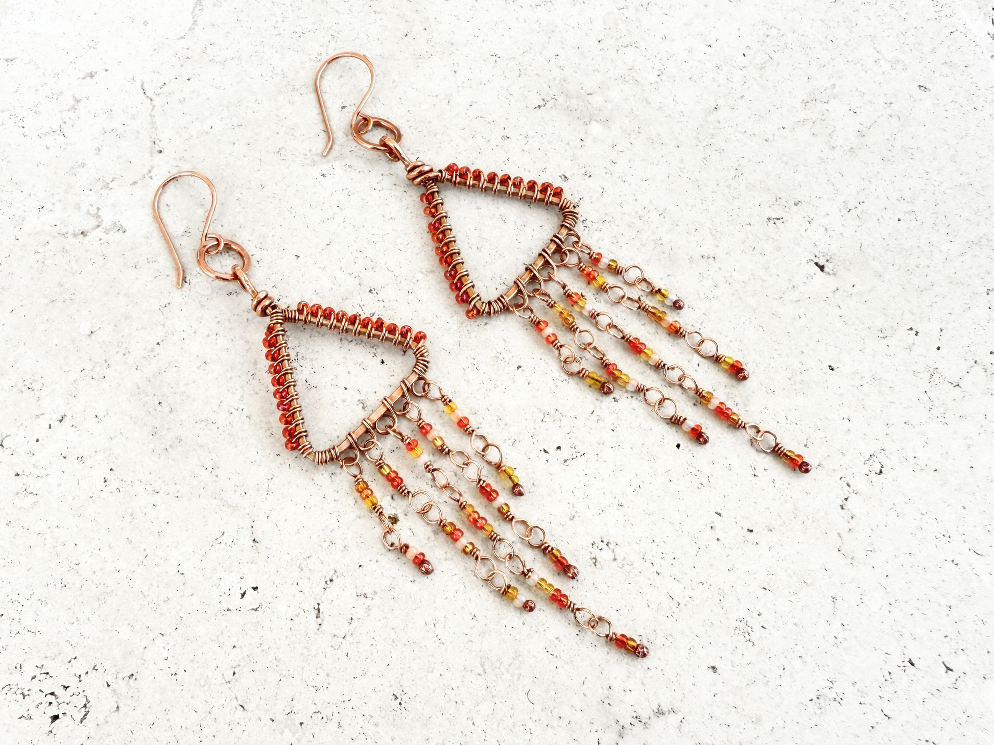 Beaded Triangle Fringe Earrings