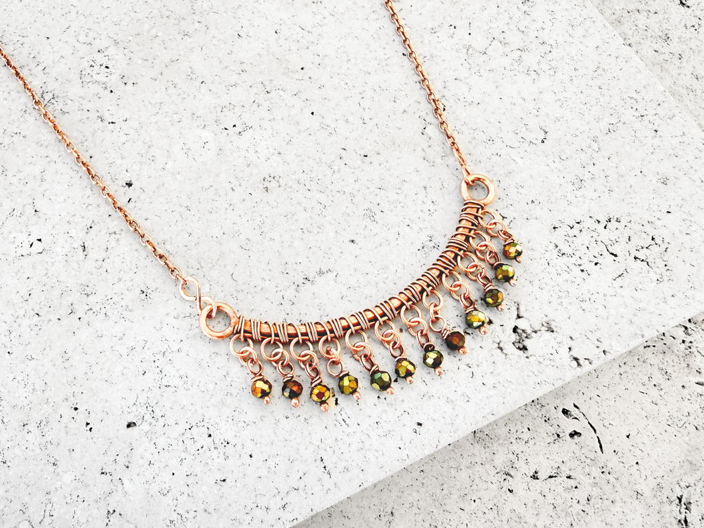 Black Crystal Fringe Bar Necklace