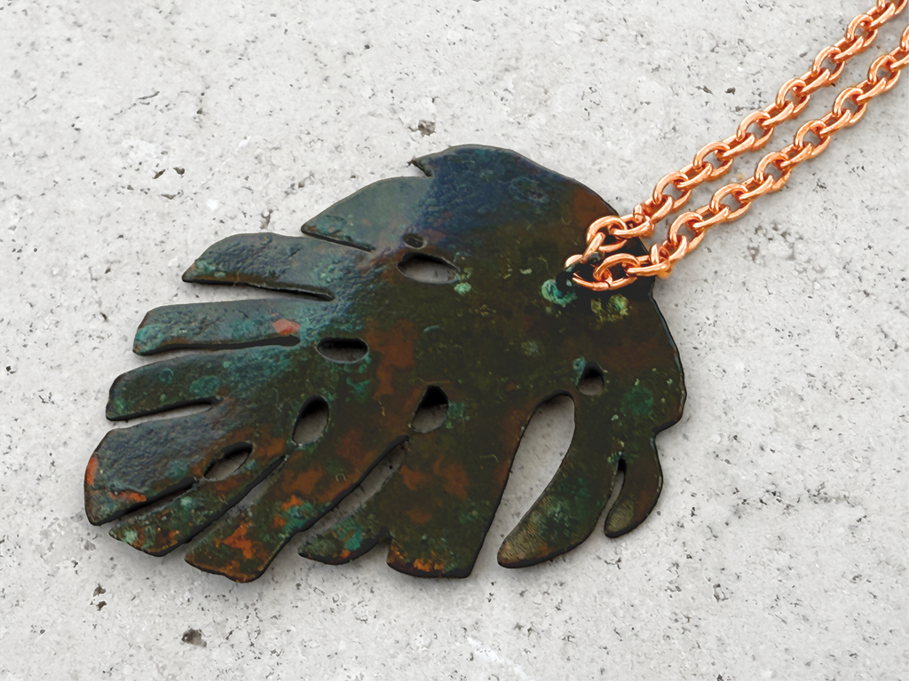 Verdigris Monstera Pendant Necklace