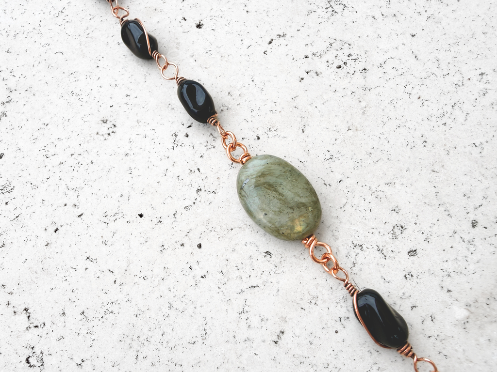 Labradorite and Black Glass Bracelet