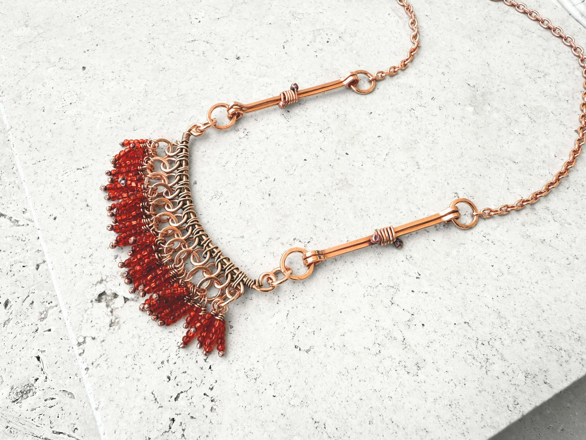 Orange Bone Fringe Necklace