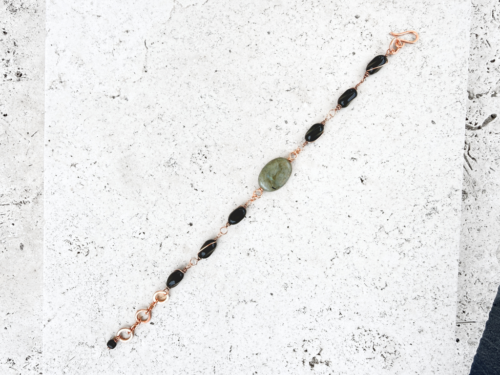 Labradorite and Black Glass Bracelet