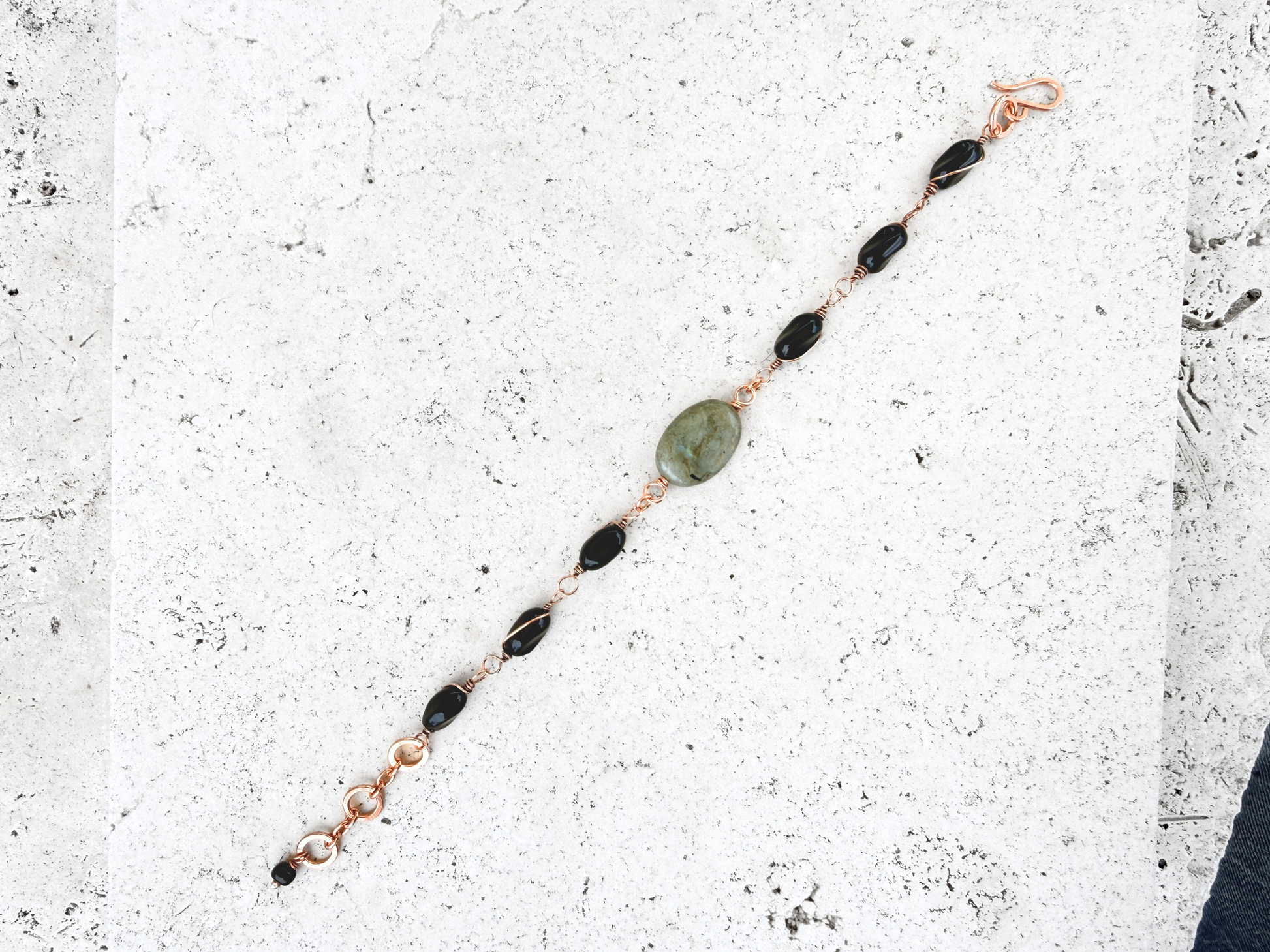 Labradorite and Black Glass Bracelet