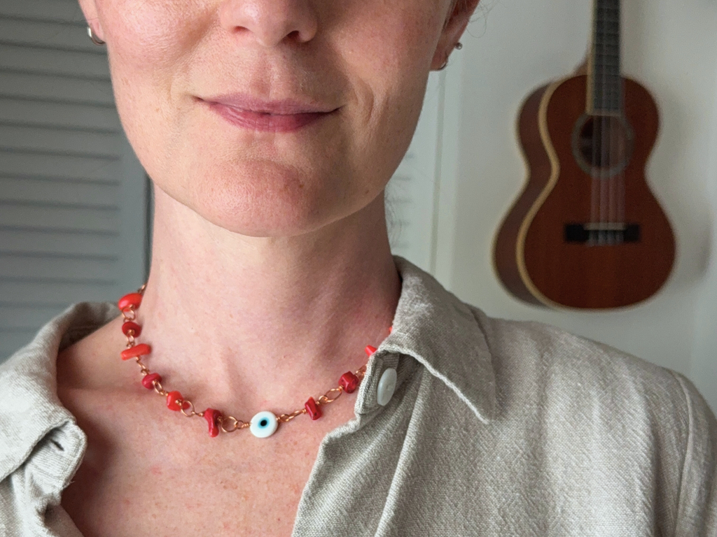 Coral Evil Eye Choker