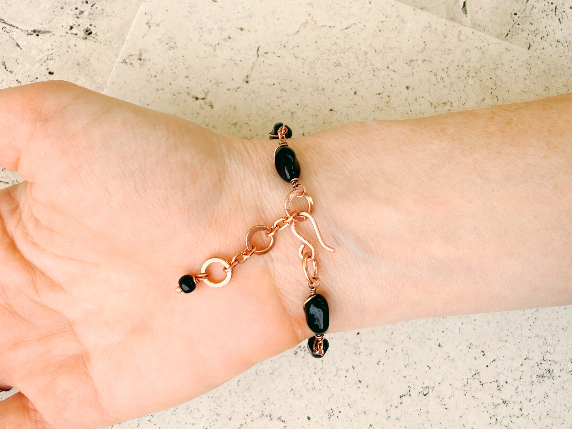 Labradorite and Black Glass Bracelet