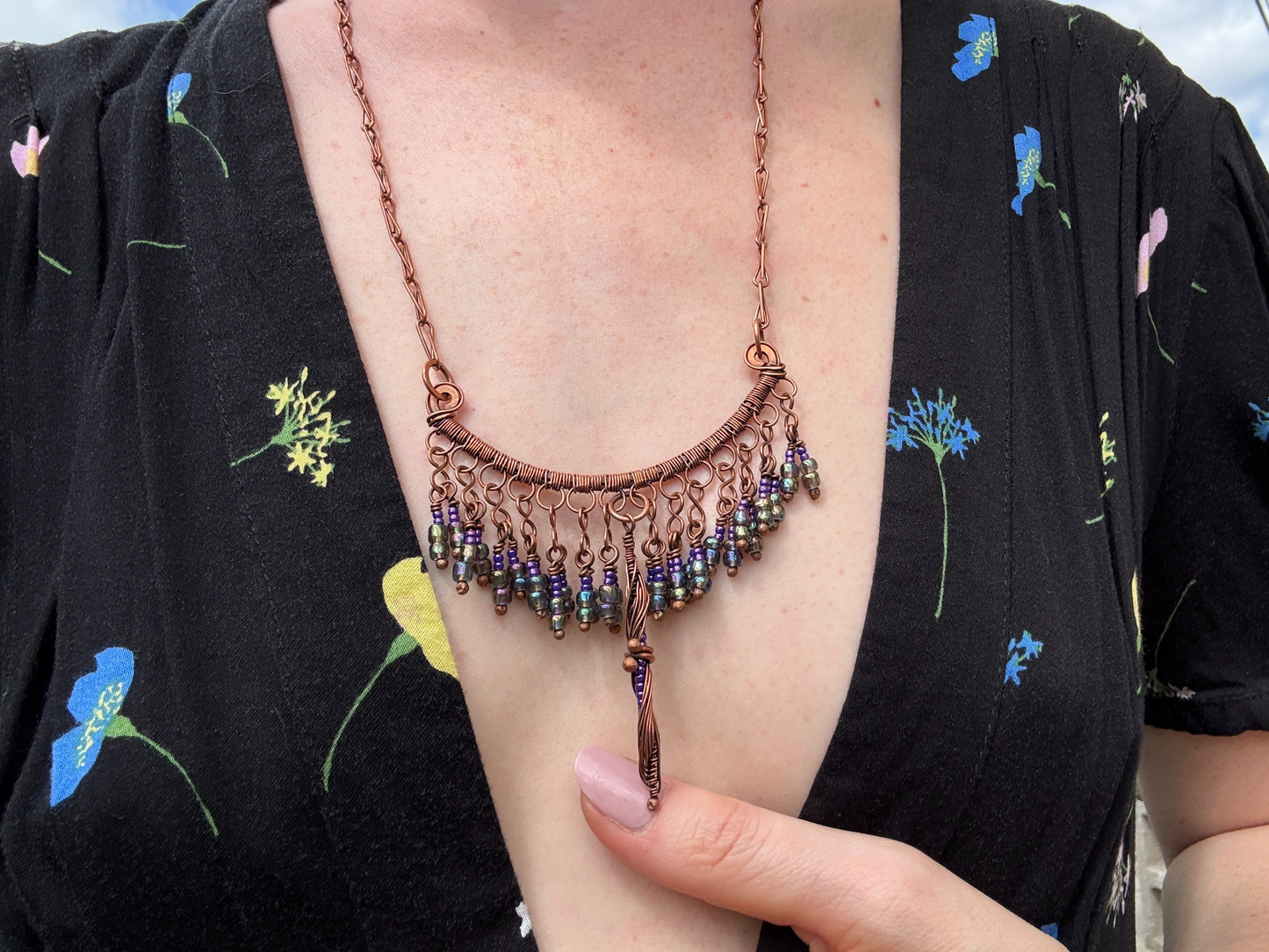 Peacock Fringe Necklace