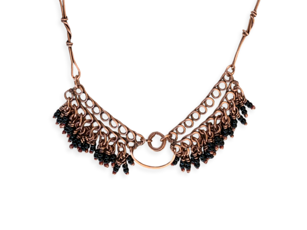 Black Crescent Fringe Necklace