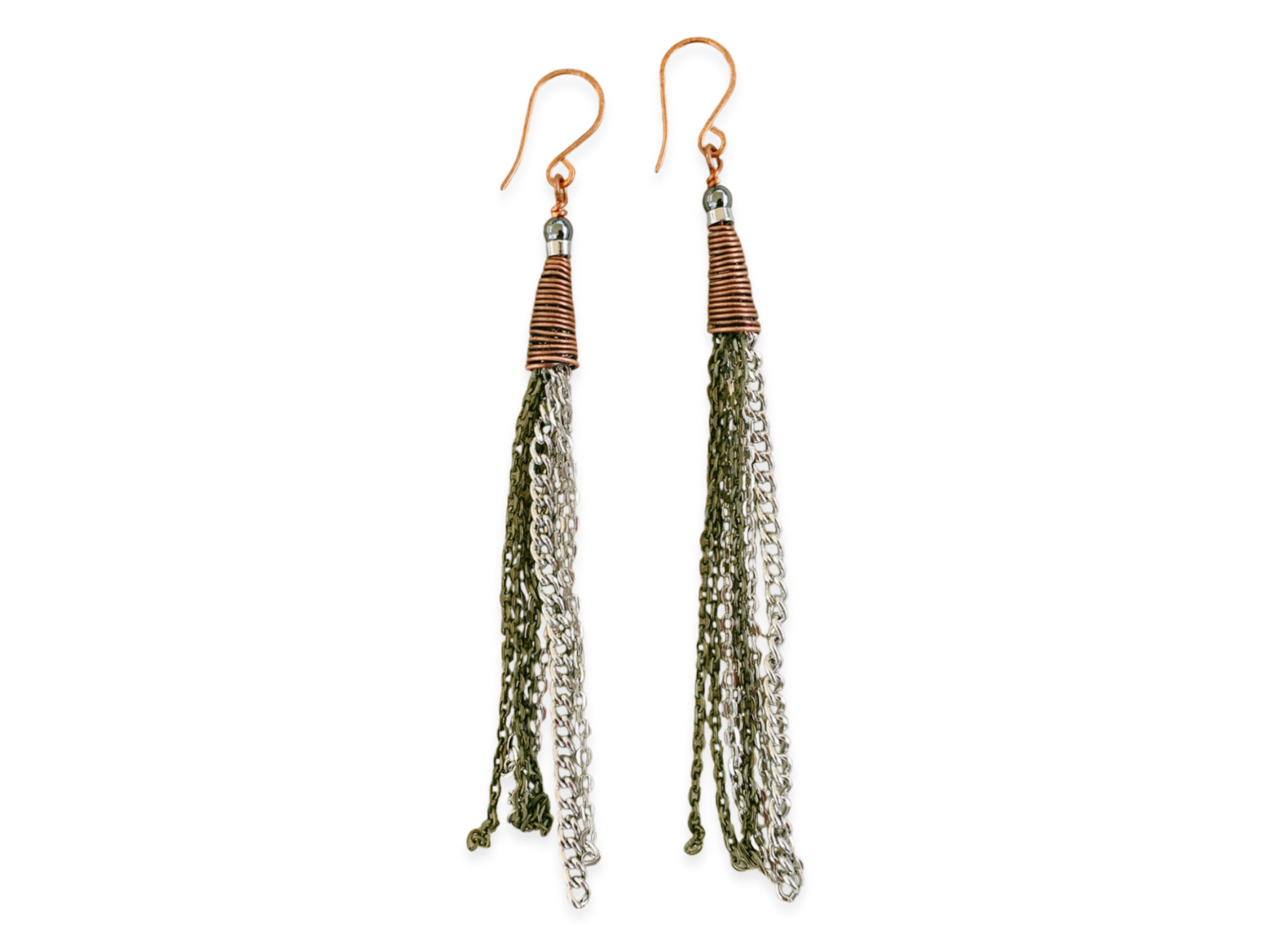 Mixed Metal Chain Fringe Earrings