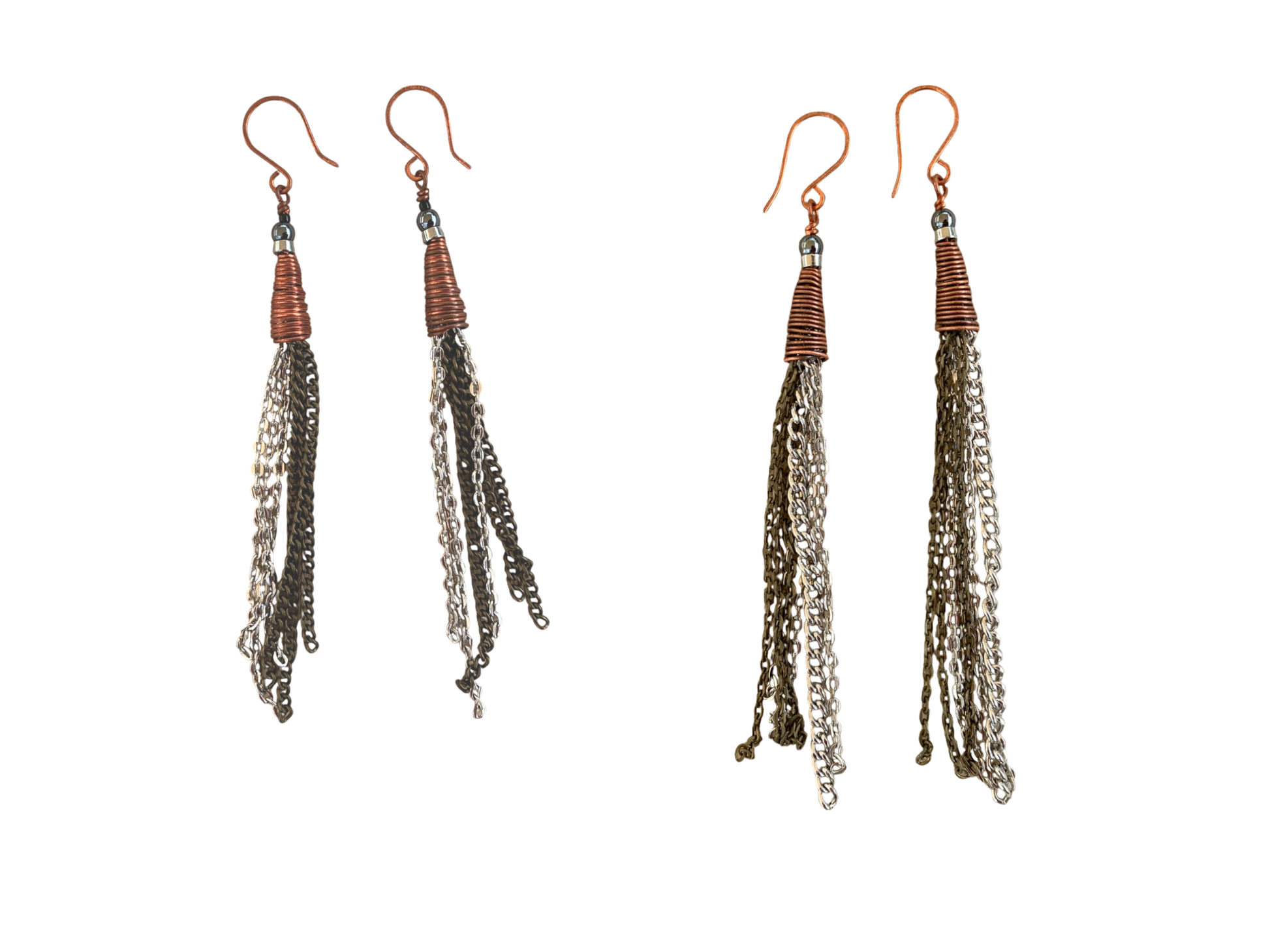 Mixed Metal Chain Fringe Earrings