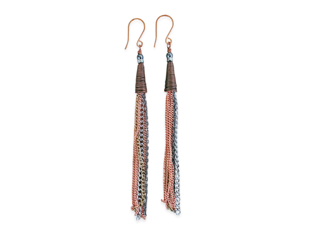 Mixed Metal Chain Fringe Earrings