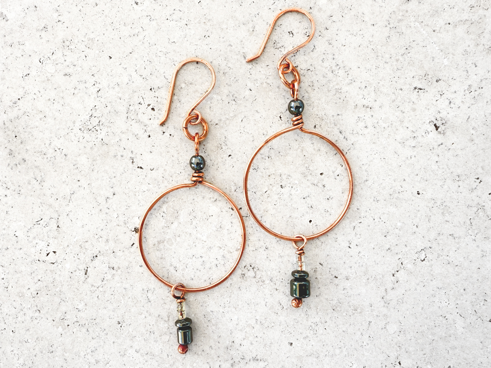 Hematite Dangle Hoops