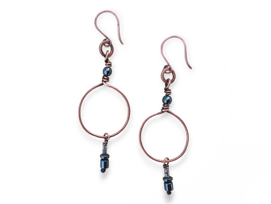 Hematite Dangle Hoops