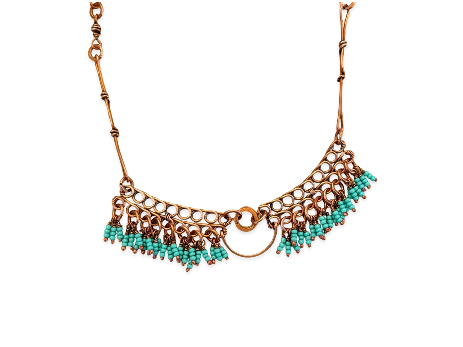 Teal Crescent Fringe Necklace