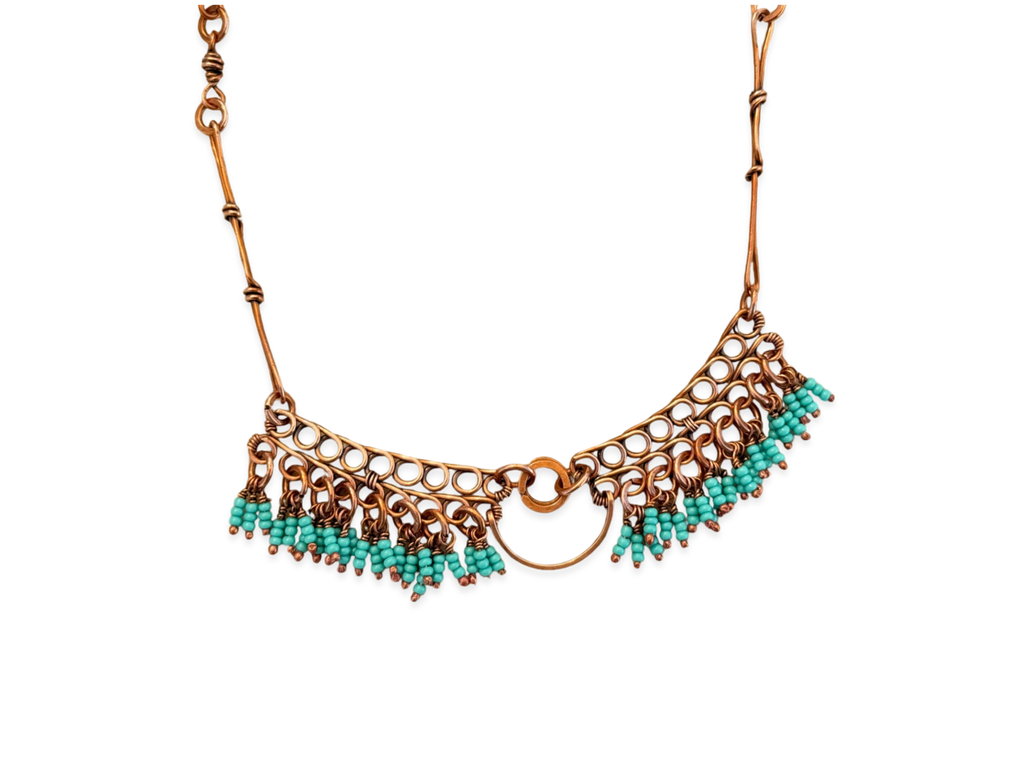 Teal Crescent Fringe Necklace