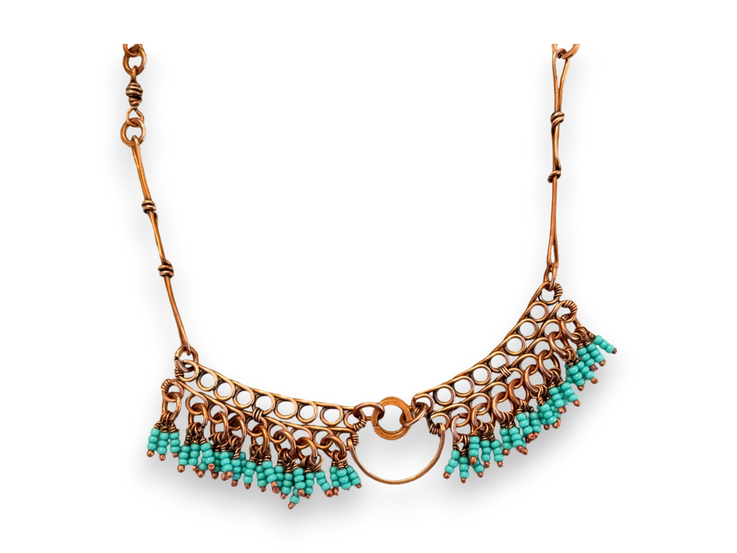 Teal Crescent Fringe Necklace