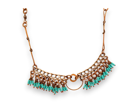 Teal Crescent Fringe Necklace