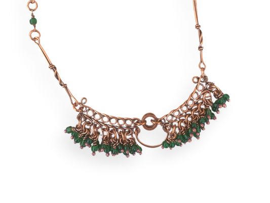 Green Crescent Fringe Necklace