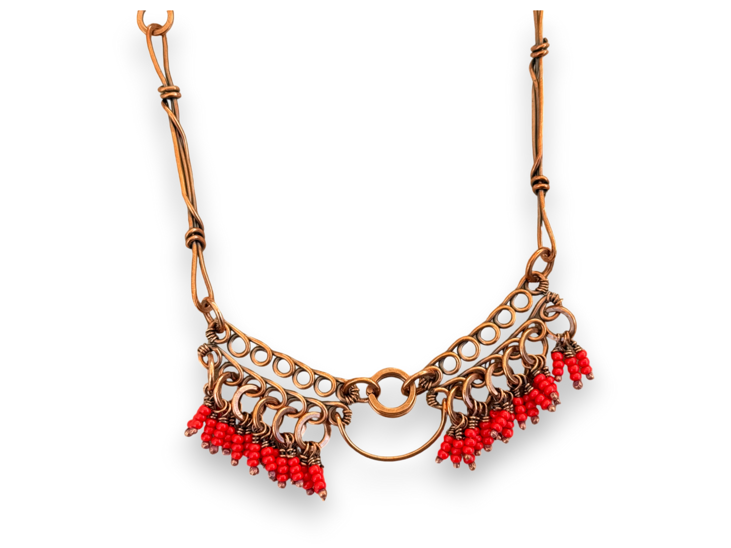 Coral Crescent Fringe Necklace