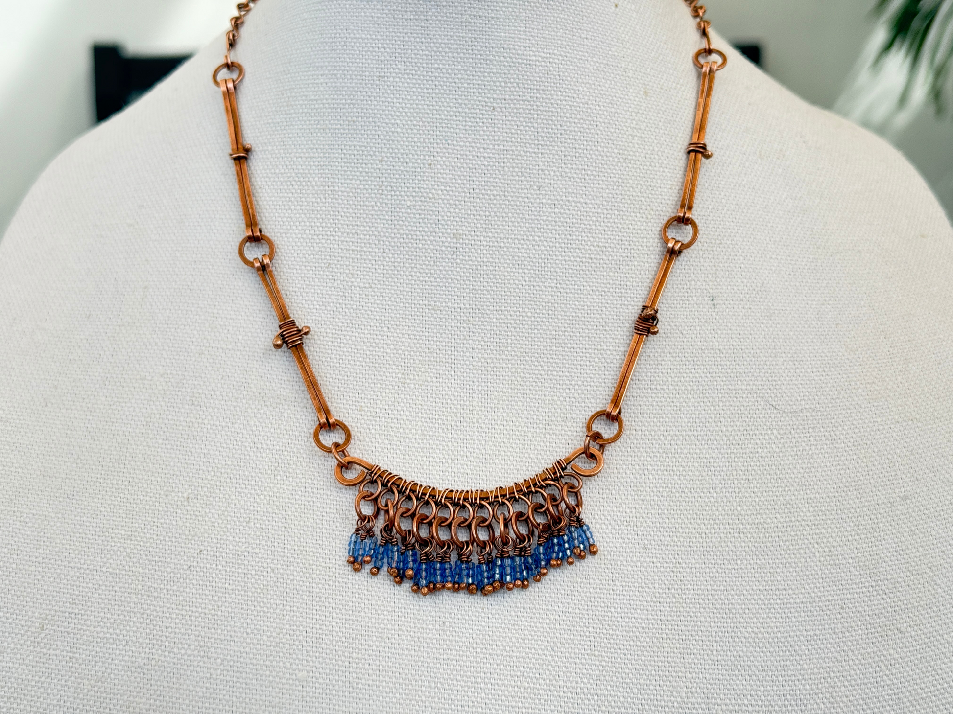 Blue Bone Fringe Necklace