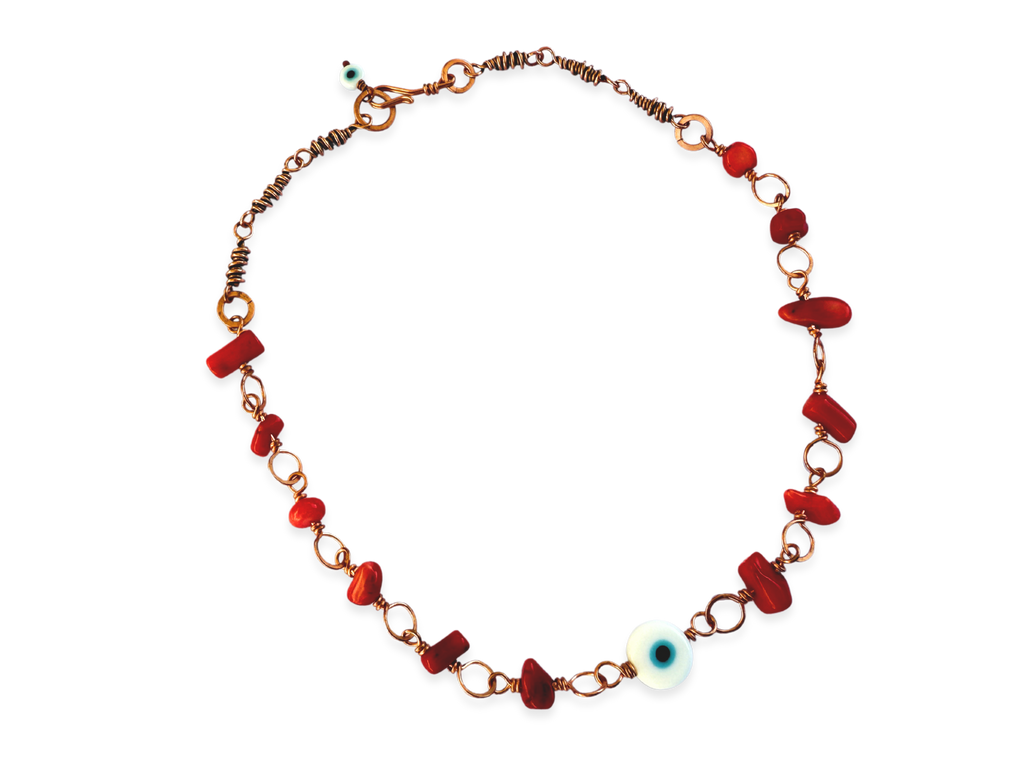 Coral Evil Eye Choker