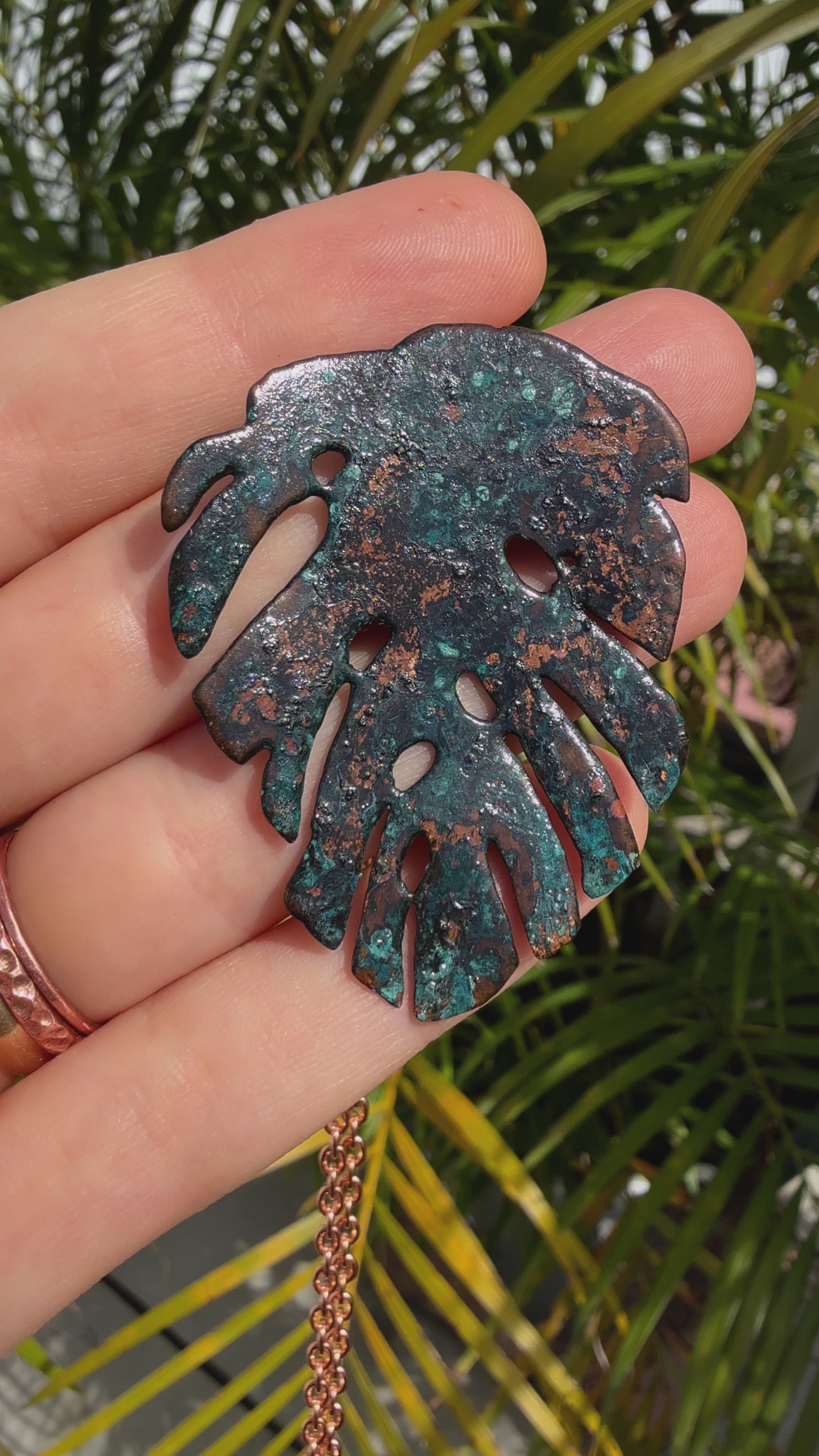 Verdigris Monstera Pendant Necklace
