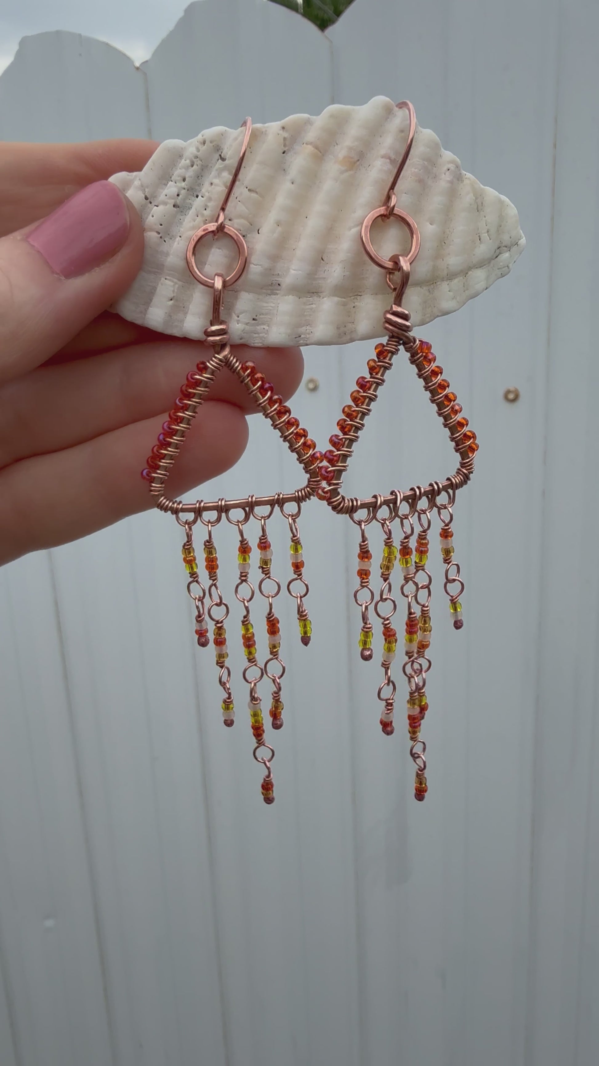 Beaded Triangle Fringe Earrings
