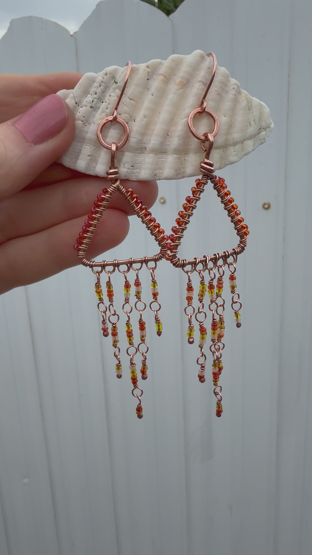 Beaded Triangle Fringe Earrings